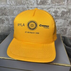 Vintage Rotary RYLA Hat Cap Snap Back Yellow Trucker Mesh Advertising Mens 90s